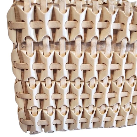 1950s True Vintage Small Cream Plastic Tile Box Handbag Plasticflex Style Handle - Picture 4 of 6